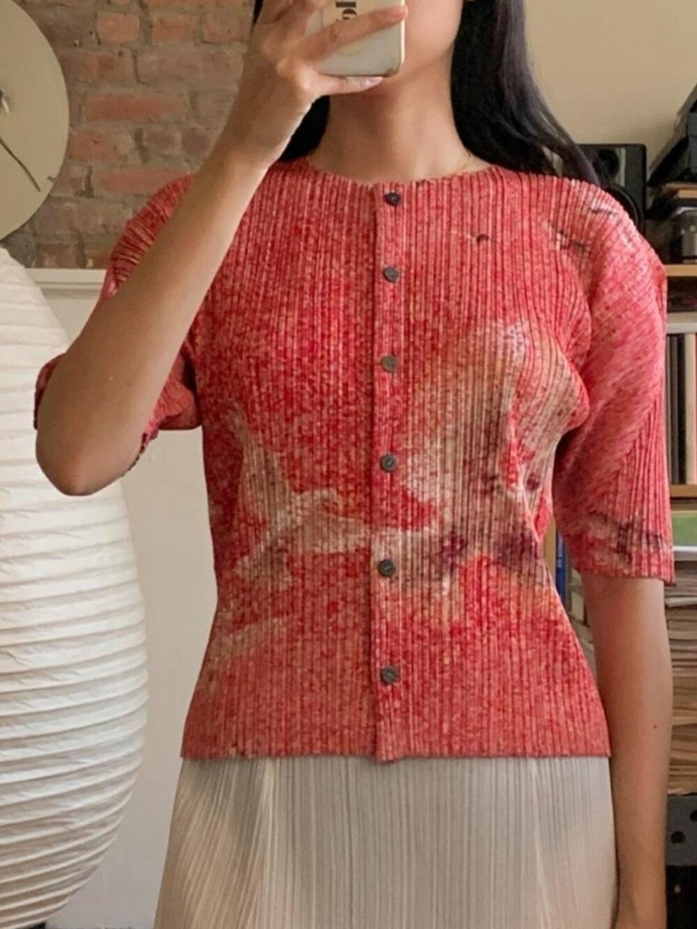 Issey Miyake Pleats Please Dove Button Top Pink JP3
